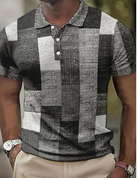 Polo T-Shirt | Patchwork | Button-Up | Short Sleeve Shirt | Men's Polo Shirts-Daan Polo-Chaps London-Gray-S-Chaps London