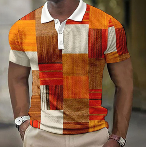 Polo T-Shirt | Patchwork | Button-Up | Short Sleeve Shirt | Men's Polo Shirts-Daan Polo-Chaps London-Orange-S-Chaps London