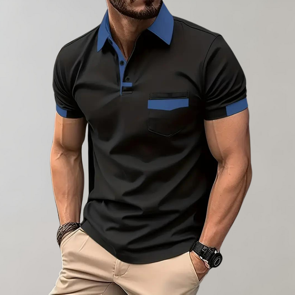 Polo T-Shirt | Short Sleeve | Button Neck | Collared T-Shirt | Men's Shirts-Chaps London-Black-S-Chaps London