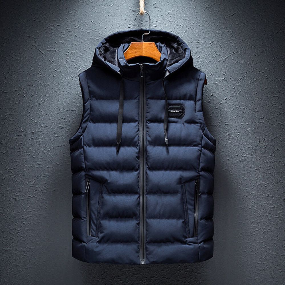 Puffer Gilet - Men's Hooded Zip Up Bodywarmer-Vests-Chaps London-Blue-XS-Chaps London