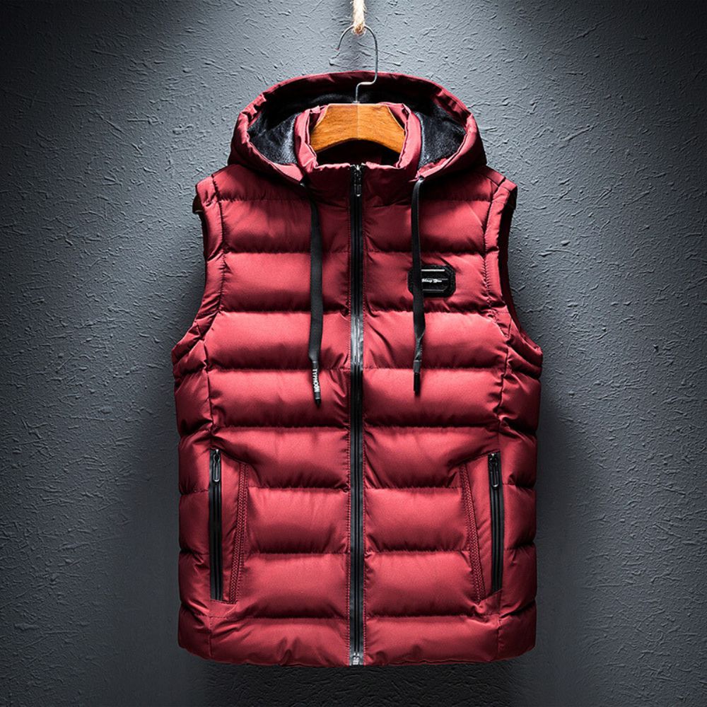 Puffer Gilet - Men's Hooded Zip Up Bodywarmer-Vests-Chaps London-Red-XS-Chaps London