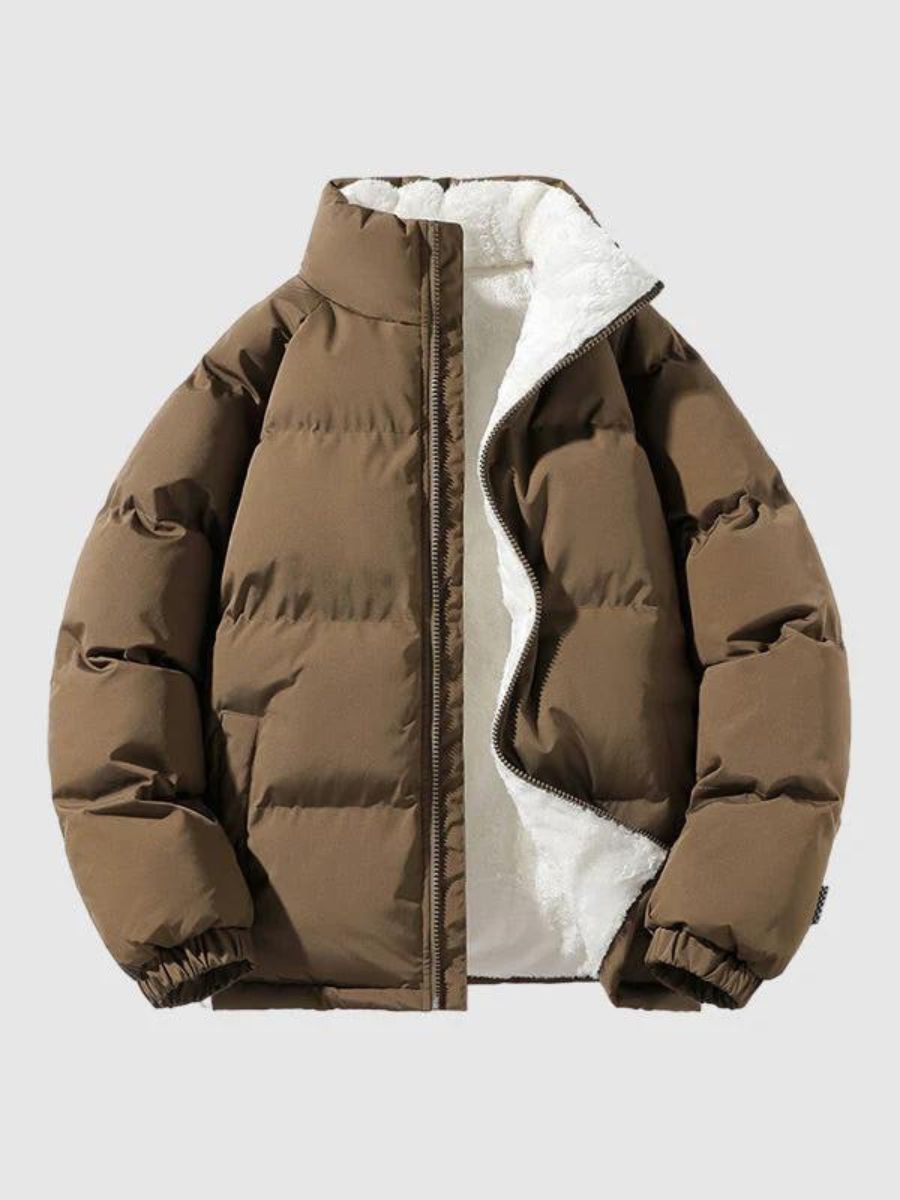 Puffer Jacket - Men's Fleece Lined Warm Padded-Men Jackets-Chaps London-Brown-S-Chaps London