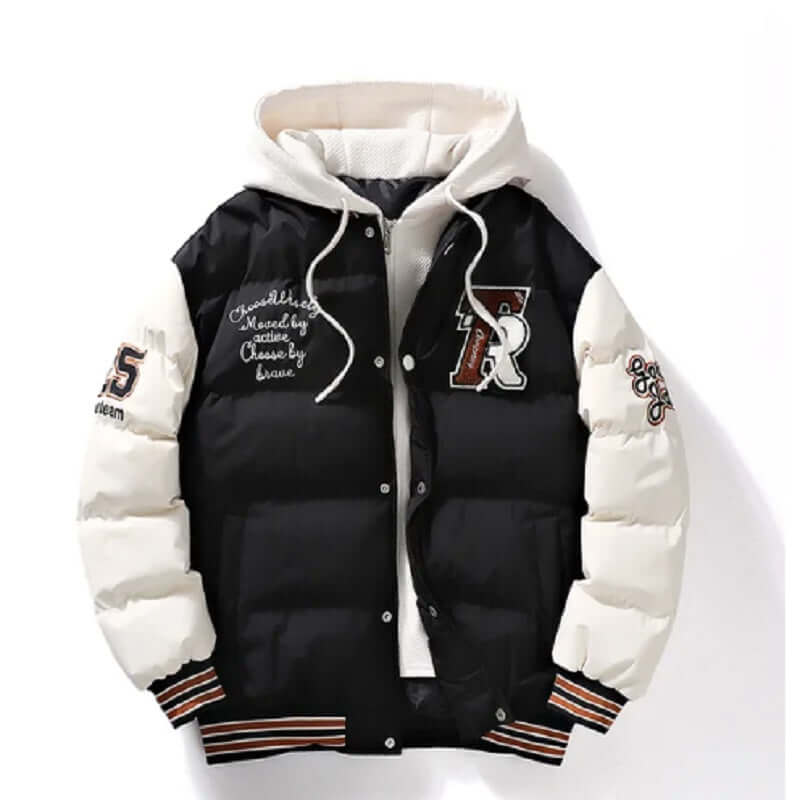 Puffer Jacket - Men's Hooded Padded Winter Baseball Style-Puffer Jackets-Chaps London-Black-M-Chaps London