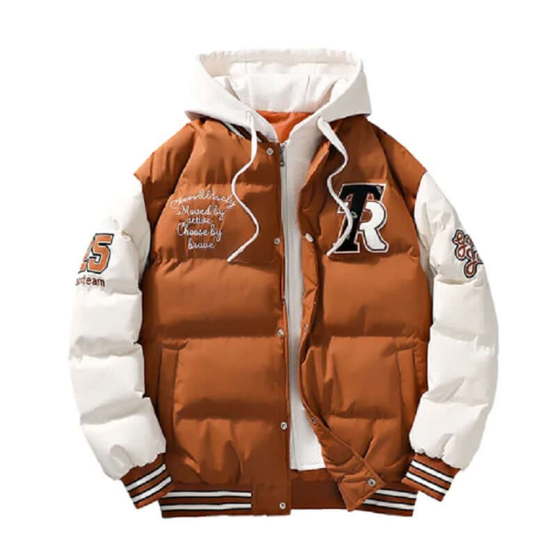 Puffer Jacket - Men's Hooded Padded Winter Baseball Style-Puffer Jackets-Chaps London-Brown-M-Chaps London