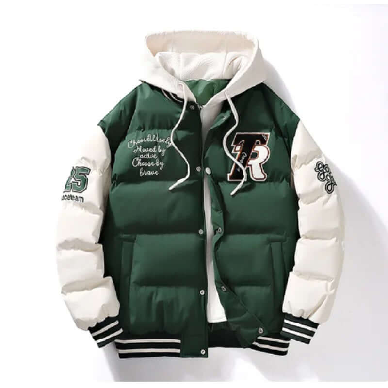 Puffer Jacket - Men's Hooded Padded Winter Baseball Style-Puffer Jackets-Chaps London-Green-M-Chaps London