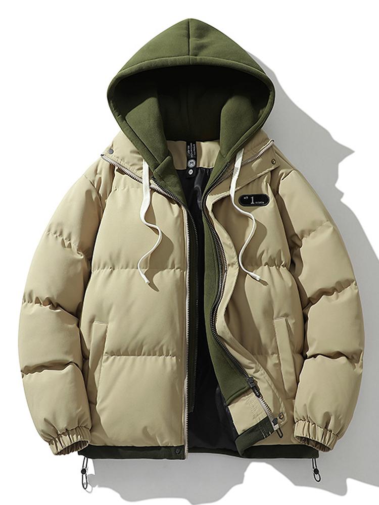 Puffer Jacket - Men's Hooded Thick Padded Winter Coat-Puffer Jackets-Chaps London-Beige-S-Chaps London