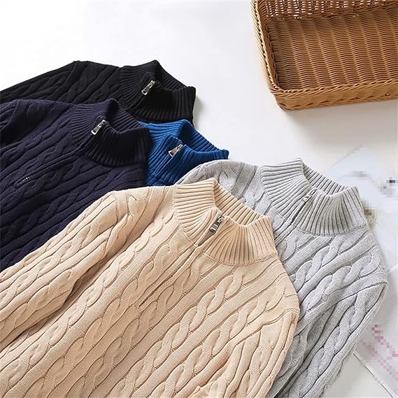 Quarter Zip Jumper - Cable Knit - Half Zip - Knitted Sweater - Men's Quarter Zip Sweaters-Strickwaren-Chaps London-Chaps London