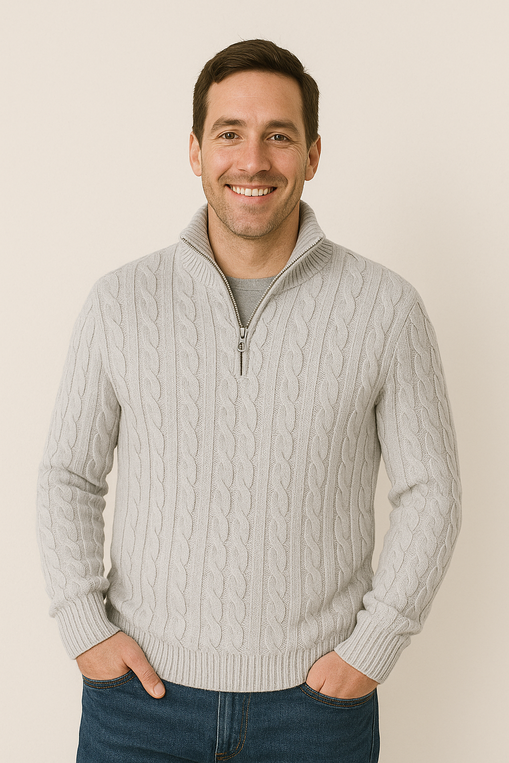 Quarter Zip Jumper - Cable Knit - Half Zip - Knitted Sweater - Men's Quarter Zip Sweaters-Strickwaren-Chaps London-Chaps London