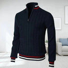 Quarter Zip Jumper - Cable Knit - High Neck - Knitted Sweater - Men's Half Zip Pullover-Sweaters-Chaps London-Dark Blue-S-Chaps London