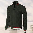 Quarter Zip Jumper - Cable Knit - High Neck - Knitted Sweater - Men's Half Zip Pullover-Sweaters-Chaps London-Dark Green-S-Chaps London