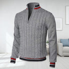 Quarter Zip Jumper - Cable Knit - High Neck - Knitted Sweater - Men's Half Zip Pullover-Sweaters-Chaps London-Gray-S-Chaps London
