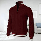 Quarter Zip Jumper - Cable Knit - High Neck - Knitted Sweater - Men's Half Zip Pullover-Sweaters-Chaps London-Red-S-Chaps London