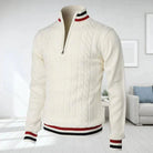 Quarter Zip Jumper - Cable Knit - High Neck - Knitted Sweater - Men's Half Zip Pullover-Sweaters-Chaps London-White-S-Chaps London