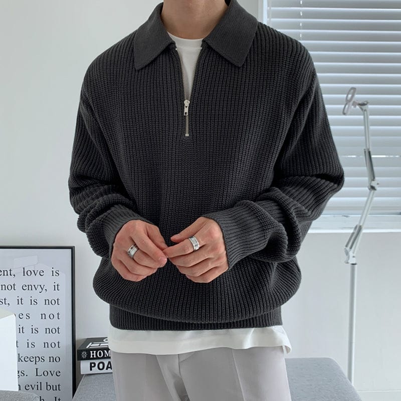 Quarter Zip Jumper | Collared | Half Zip | Knitted Sweater | Men's Knitwear-Sweaters-Chaps London-Black-S-Chaps London