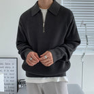 Quarter Zip Jumper | Collared | Half Zip | Knitted Sweater | Men's Knitwear-Sweaters-Chaps London-Black-S-Chaps London