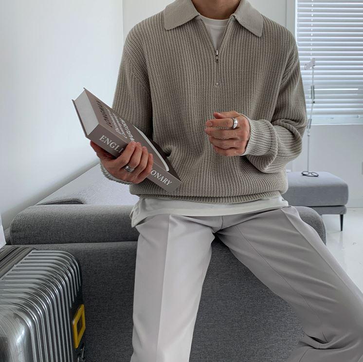 Quarter Zip Jumper | Collared | Half Zip | Knitted Sweater | Men's Knitwear-Sweaters-Chaps London-Chaps London
