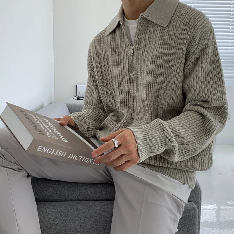 Quarter Zip Jumper | Collared | Half Zip | Knitted Sweater | Men's Knitwear-Sweaters-Chaps London-Chaps London