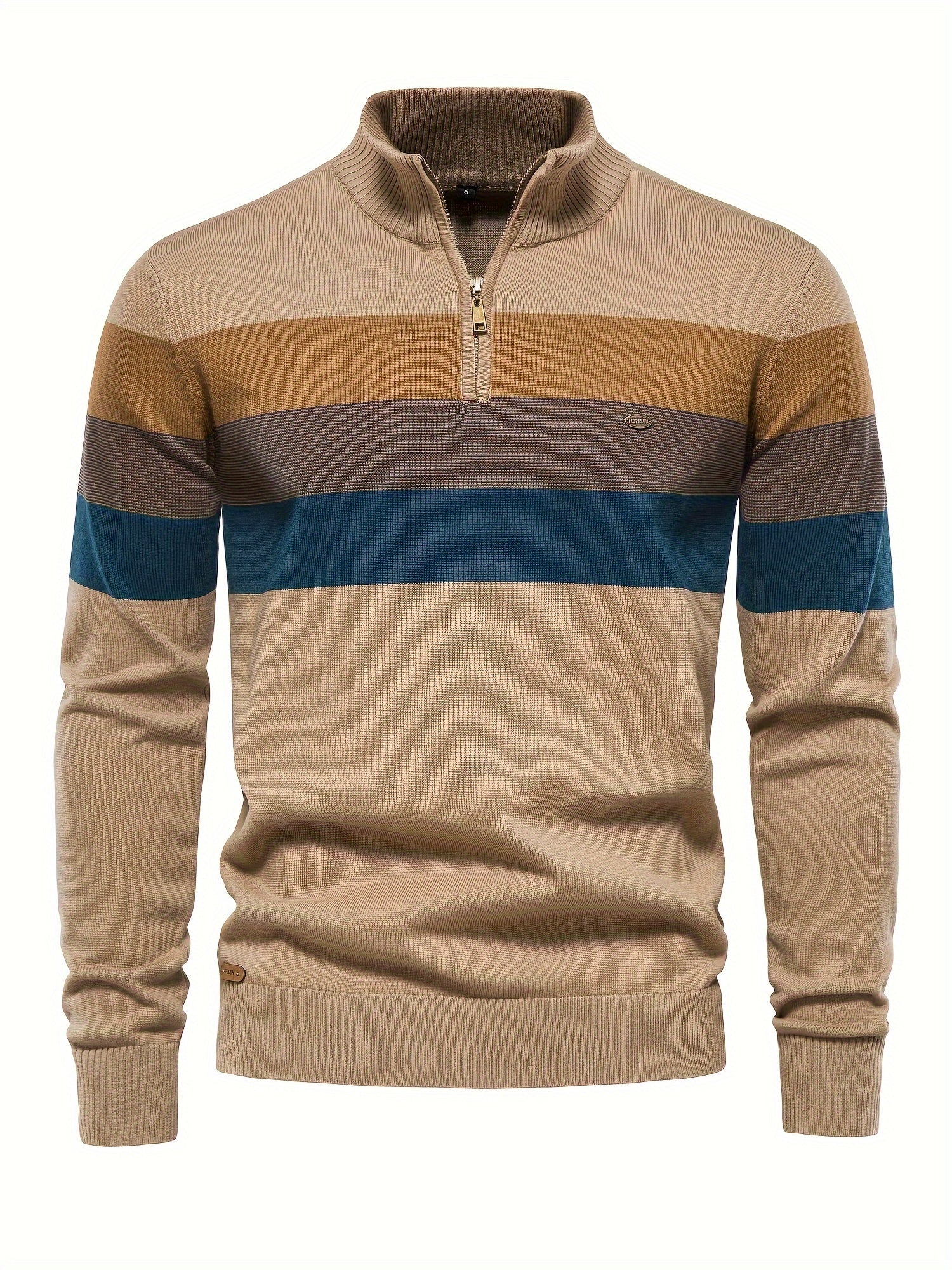 Quarter Zip Jumper - Knitted Half Zip Men's Pullover-Quarter Zip Sweater-Chaps London-Khaki-S-Chaps London