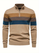 Quarter Zip Jumper - Knitted Half Zip Men's Pullover-Quarter Zip Sweater-Chaps London-Khaki-S-Chaps London