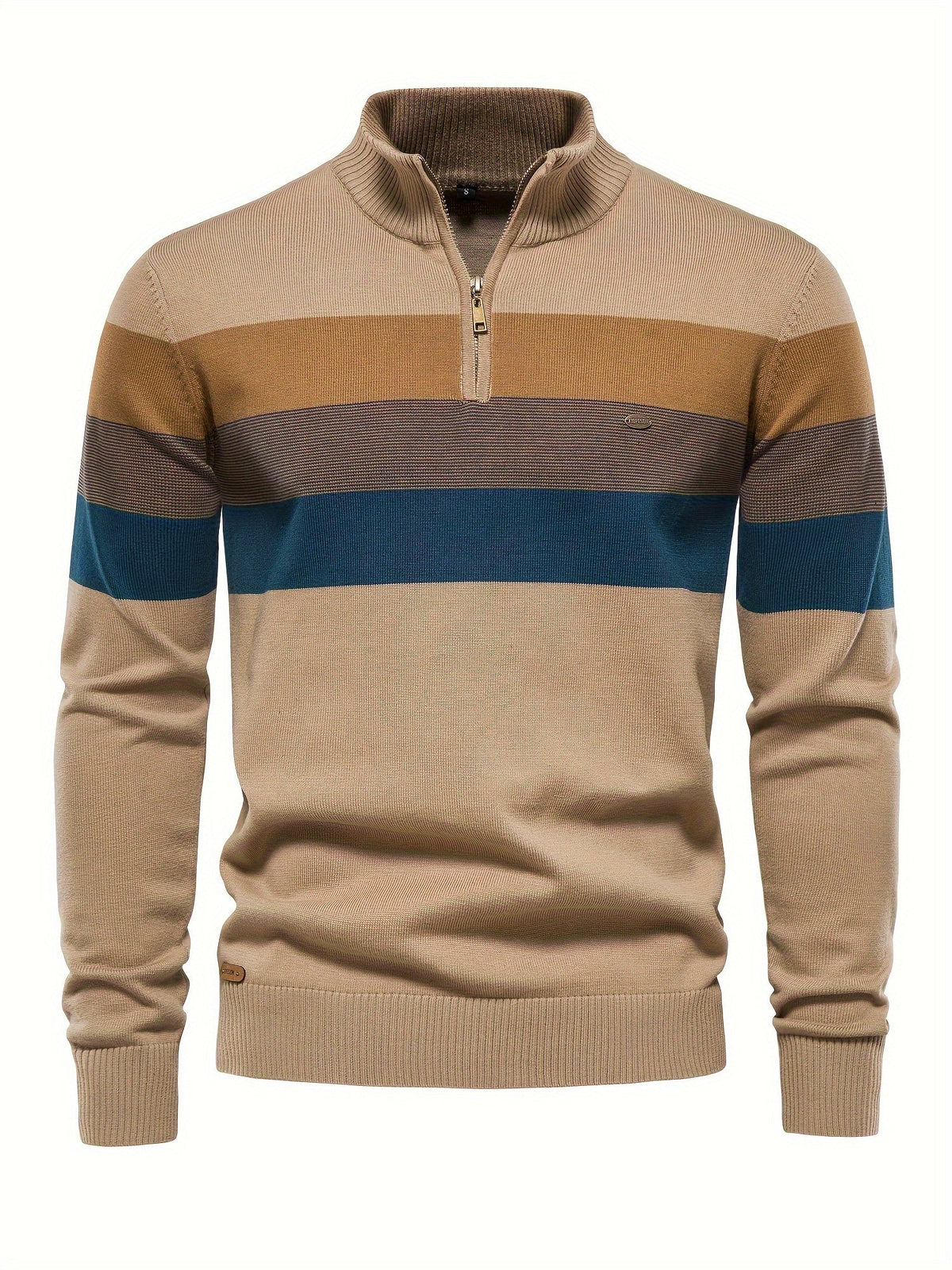 Quarter Zip Jumper - Knitted Half Zip Men's Pullover-Quarter Zip Sweater-Chaps London-Khaki-S-Chaps London