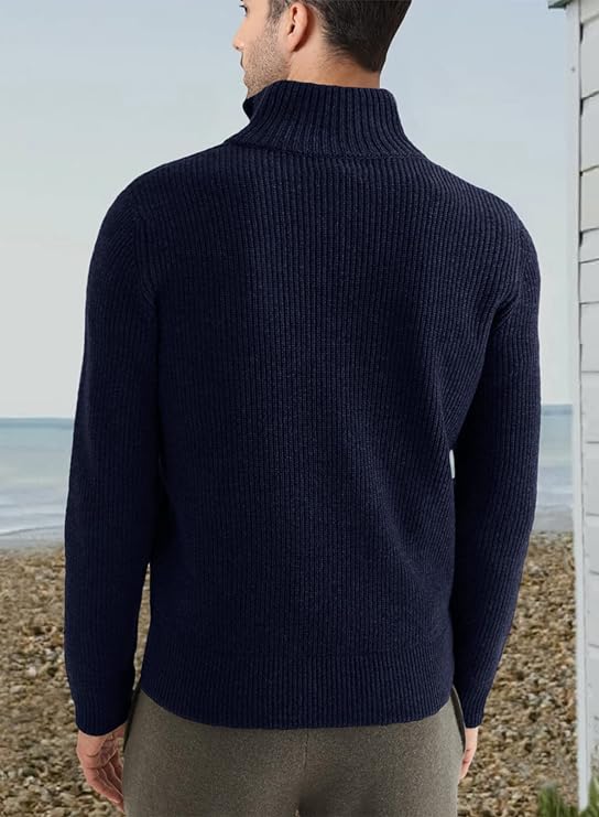 Quarter Zip Jumper | Knitted | Rib Knit | Polo Sweater | Men's Half Zip Jumper-Sweater-Chaps London-Chaps London