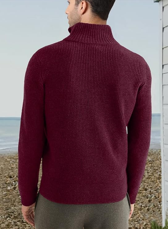 Quarter Zip Jumper | Knitted | Rib Knit | Polo Sweater | Men's Half Zip Jumper-Sweater-Chaps London-Chaps London
