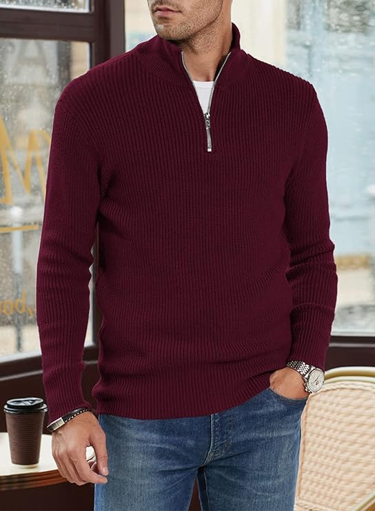 Quarter Zip Jumper | Knitted | Rib Knit | Polo Sweater | Men's Half Zip Jumper-Sweater-Chaps London-Chaps London