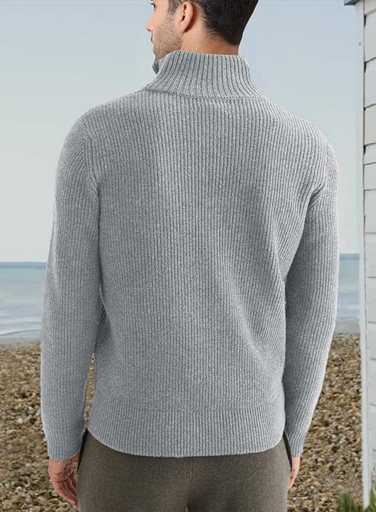 Quarter Zip Jumper | Knitted | Rib Knit | Polo Sweater | Men's Half Zip Jumper-Sweater-Chaps London-Chaps London