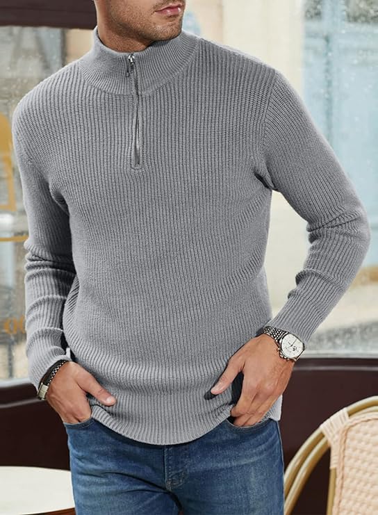 Quarter Zip Jumper | Knitted | Rib Knit | Polo Sweater | Men's Half Zip Jumper-Sweater-Chaps London-Chaps London
