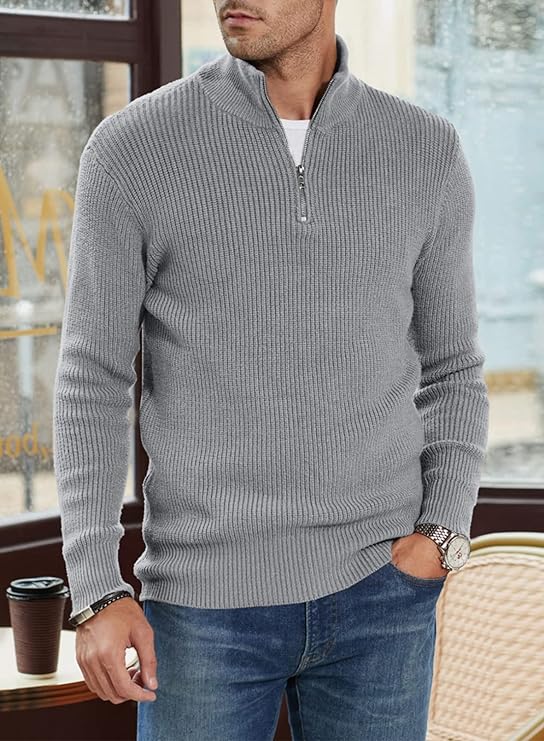 Quarter Zip Jumper | Knitted | Rib Knit | Polo Sweater | Men's Half Zip Jumper-Sweater-Chaps London-Chaps London