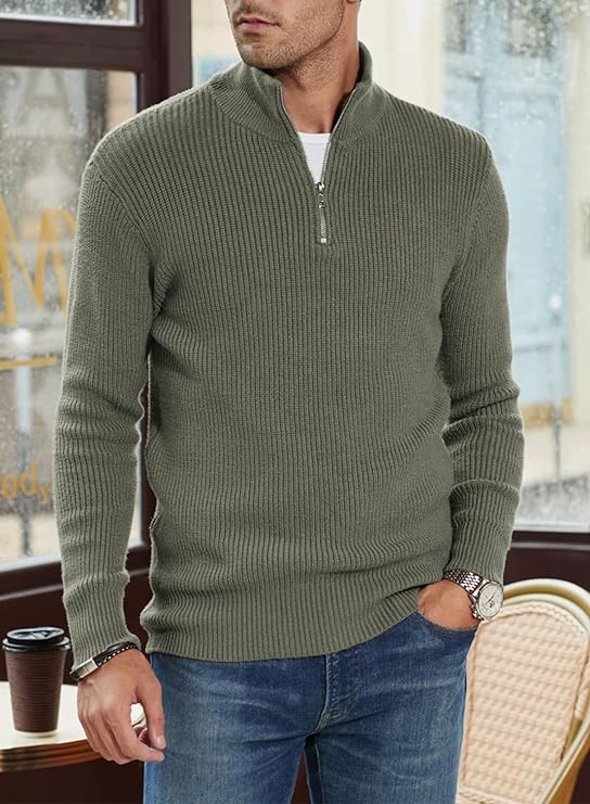 Quarter Zip Jumper | Knitted | Rib Knit | Polo Sweater | Men's Half Zip Jumper-Sweater-Chaps London-Chaps London