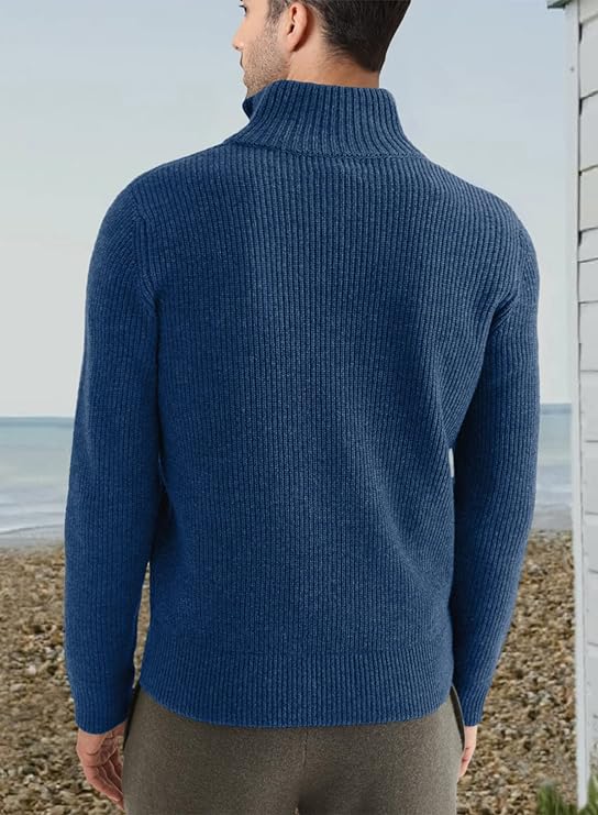 Quarter Zip Jumper | Knitted | Rib Knit | Polo Sweater | Men's Half Zip Jumper-Sweater-Chaps London-Chaps London