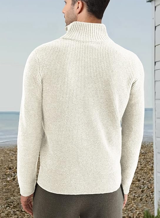 Quarter Zip Jumper | Knitted | Rib Knit | Polo Sweater | Men's Half Zip Jumper-Sweater-Chaps London-Chaps London