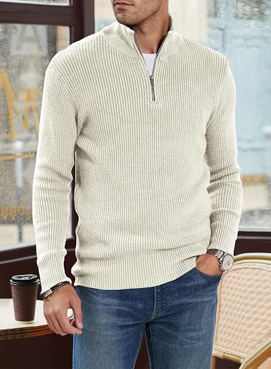 Quarter Zip Jumper | Knitted | Rib Knit | Polo Sweater | Men's Half Zip Jumper-Sweater-Chaps London-Chaps London