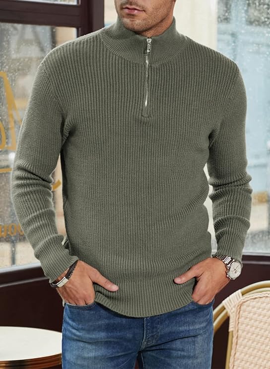 Quarter Zip Jumper | Knitted | Rib Knit | Polo Sweater | Men's Half Zip Jumper-Sweater-Chaps London-Chaps London