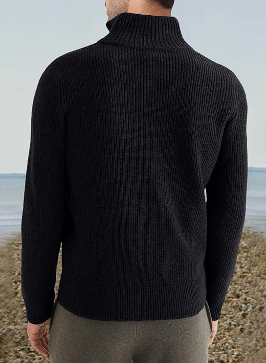 Quarter Zip Jumper | Knitted | Rib Knit | Polo Sweater | Men's Half Zip Jumper-Sweater-Chaps London-Chaps London