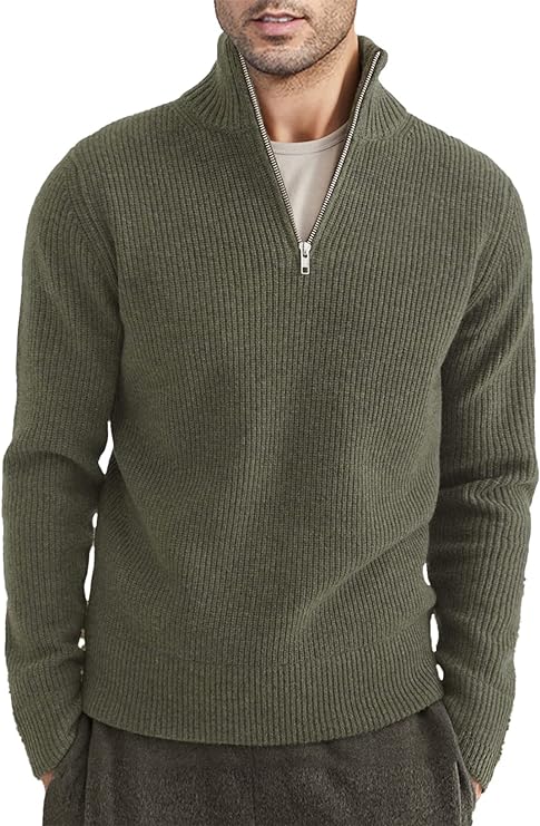 Quarter Zip Jumper | Knitted | Rib Knit | Polo Sweater | Men's Half Zip Jumper-Sweater-Chaps London-Green-XS-Chaps London