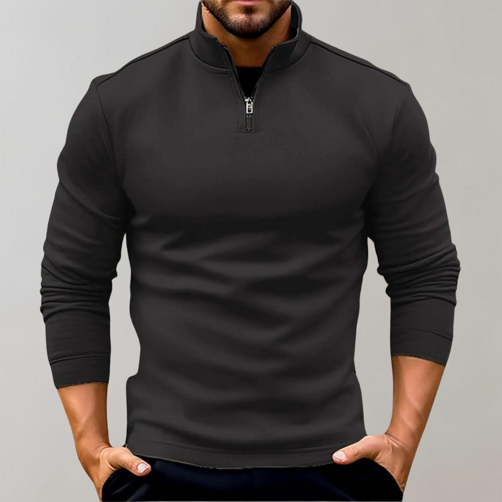 Quarter Zip Jumper - Long Sleeve Men's Pullover-Sweaters-Chaps London-Black-S-Chaps London