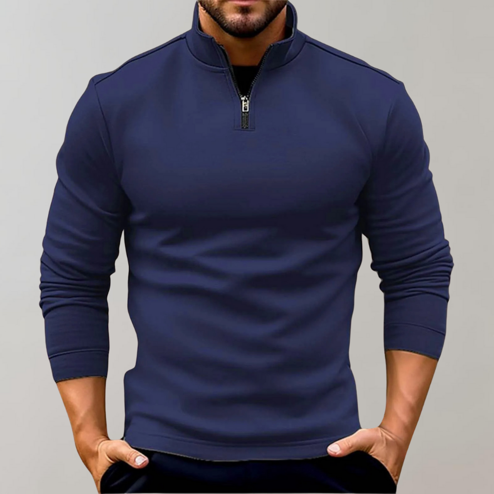 Quarter Zip Jumper - Long Sleeve Men's Pullover-Sweaters-Chaps London-Navy Blue-S-Chaps London