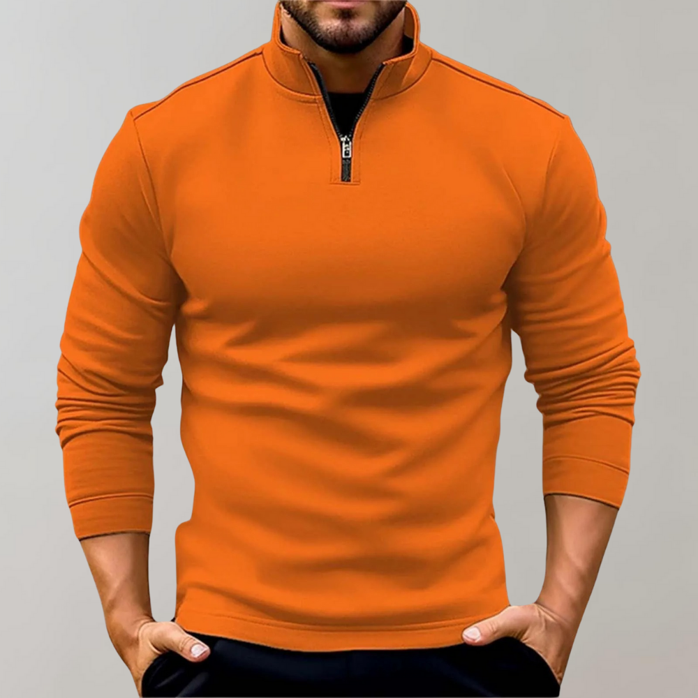 Quarter Zip Jumper - Long Sleeve Men's Pullover-Sweaters-Chaps London-Orange-S-Chaps London