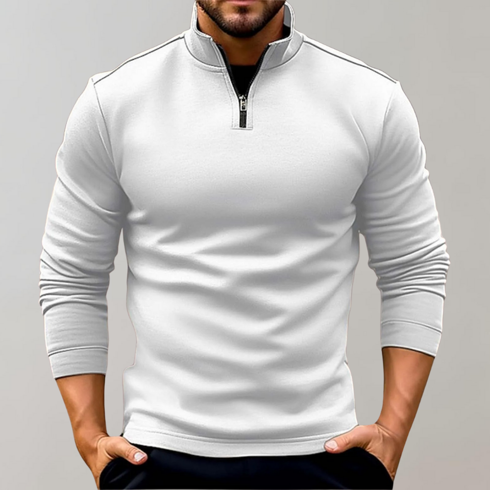 Quarter Zip Jumper - Long Sleeve Men's Pullover-Sweaters-Chaps London-White-S-Chaps London