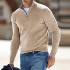 Quarter Zip Jumper - Men's Knitted Long Sleeve Half Zip-Sweater-Chaps London-Beige-S-Chaps London