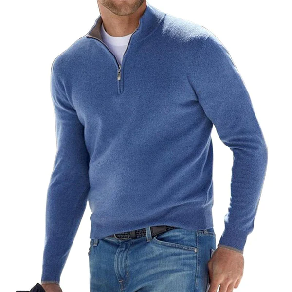 Quarter Zip Jumper - Men's Knitted Long Sleeve Half Zip-Sweater-Chaps London-Blue-S-Chaps London