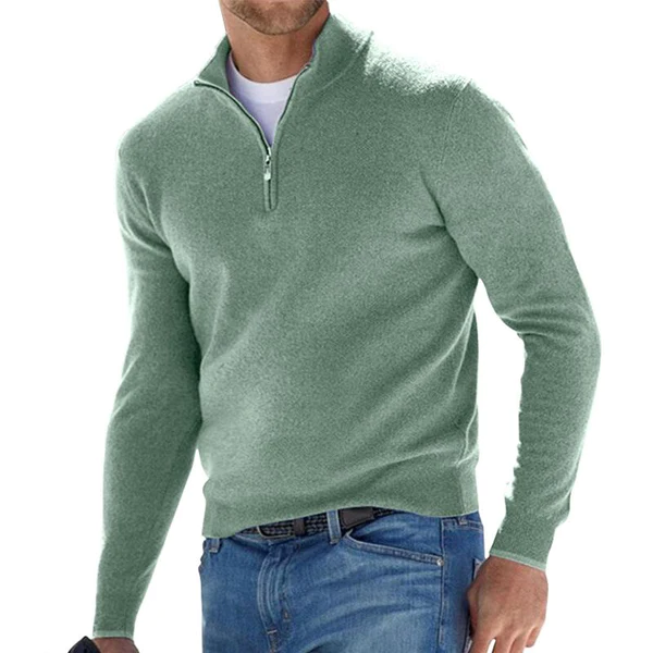 Quarter Zip Jumper - Men's Knitted Long Sleeve Half Zip-Sweater-Chaps London-Green-S-Chaps London