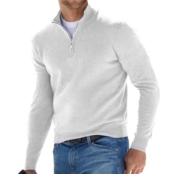 Quarter Zip Jumper - Men's Knitted Long Sleeve Half Zip-Sweater-Chaps London-White-S-Chaps London