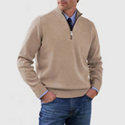 Quarter Zip Jumper - Men's Knitted Long Sleeve Pullover-Men's Half Zip Pullover-Chaps London-Beige-M-Chaps London