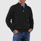 Quarter Zip Jumper - Men's Knitted Long Sleeve Pullover-Men's Half Zip Pullover-Chaps London-Black-M-Chaps London