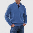 Quarter Zip Jumper - Men's Knitted Long Sleeve Pullover-Men's Half Zip Pullover-Chaps London-Blue-M-Chaps London
