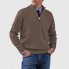 Quarter Zip Jumper - Men's Knitted Long Sleeve Pullover-Men's Half Zip Pullover-Chaps London-Brown-M-Chaps London