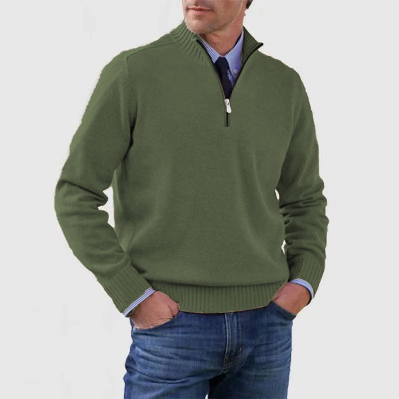 Quarter Zip Jumper - Men's Knitted Long Sleeve Pullover-Men's Half Zip Pullover-Chaps London-Dark Green-M-Chaps London